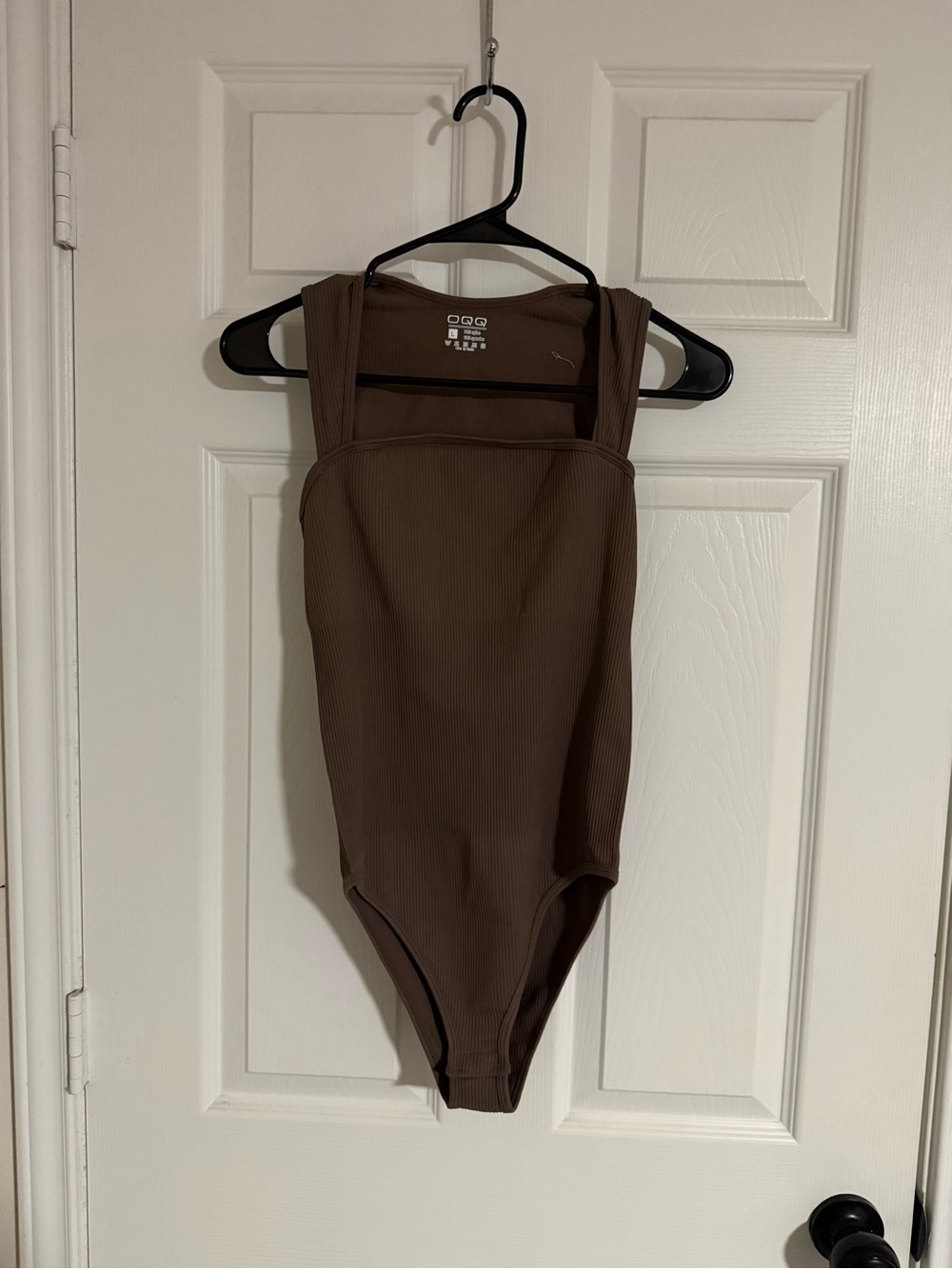 Sleeveless Ribbed Square-Neck Bodysuit - Brown